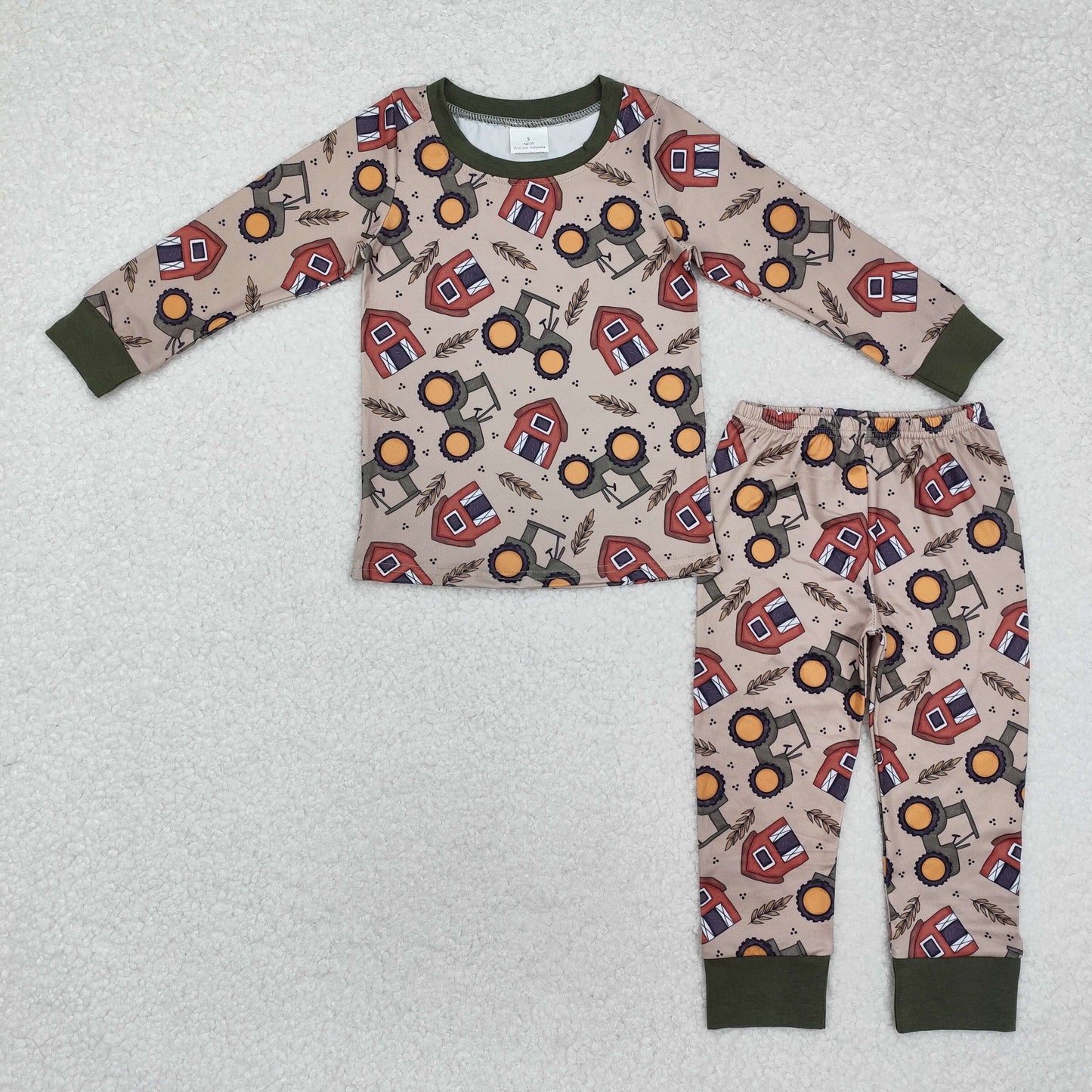 Tractor red house Print Long Sleeve Pajamas