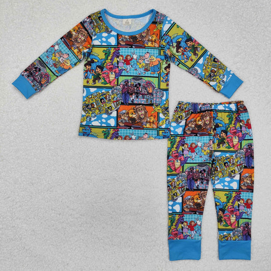 Cartoon Lion Dinosaur Print Long Sleeve Pajamas ( material contains bamboo )