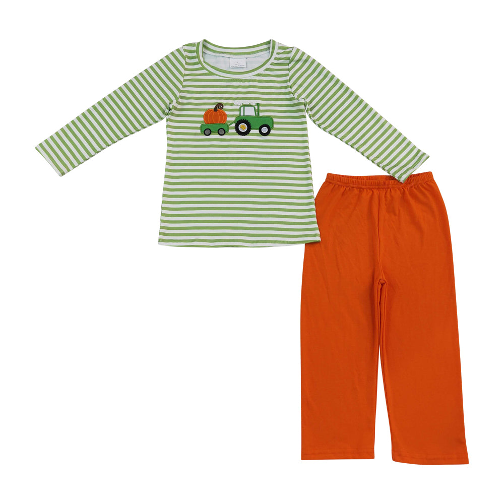 Halloween pumpkin embroidery Print Boy Set BLP1441