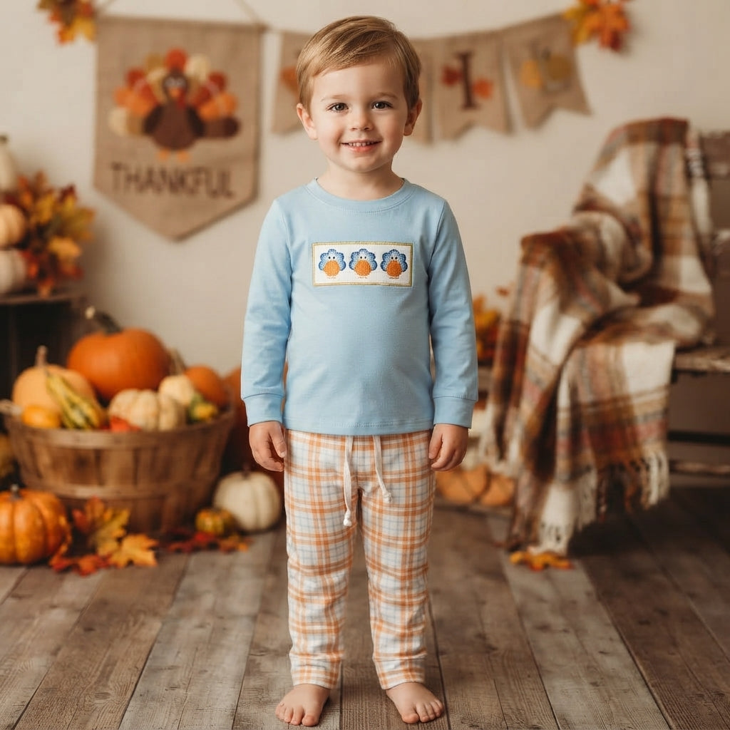 BLP1498 Embroidery Thanksgiving Day Turkey Boys Jogger Set