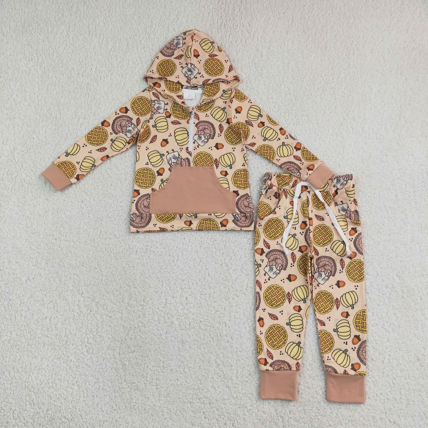 BLP1504 Thanksgiving Day Turkey Pumpkin Boys Hoodie Set