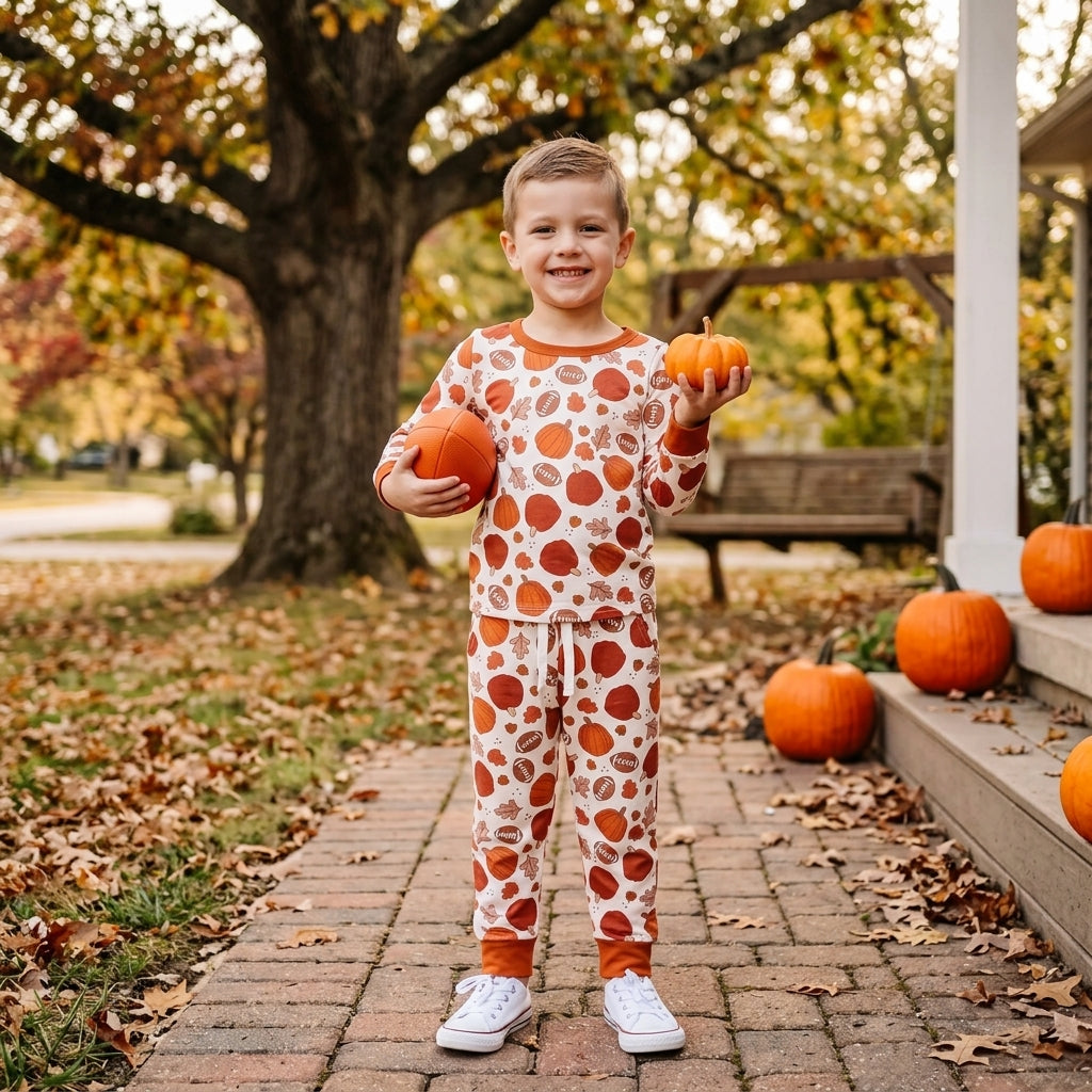 BLP1539 Pumpkin Football Boys Pajamas Outfits