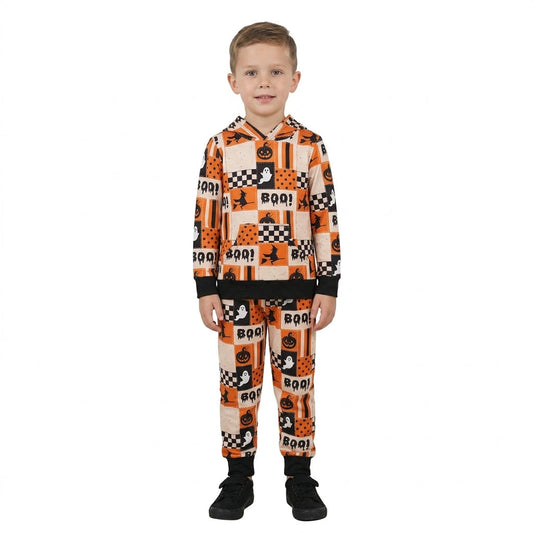 Halloween BOO Pumpkin Plaid Kids Sibling Matching Clothes