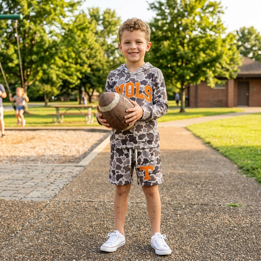 BLS0049 School Team Camo VOLS Hoodie Boys Shorts Set