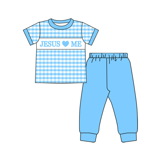pre -order blue plaid short sleeve boy set BSPO0600