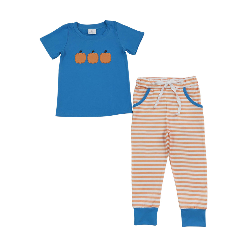 Halloween pumpkin embroidery Print Boy Set BSPO0693