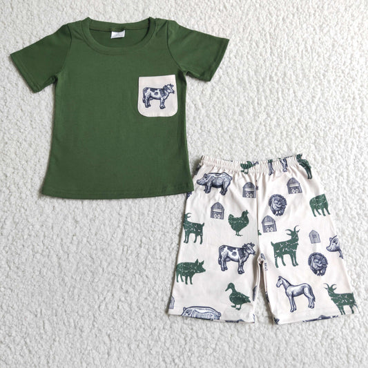 Green animals print boys Suit Summer Set