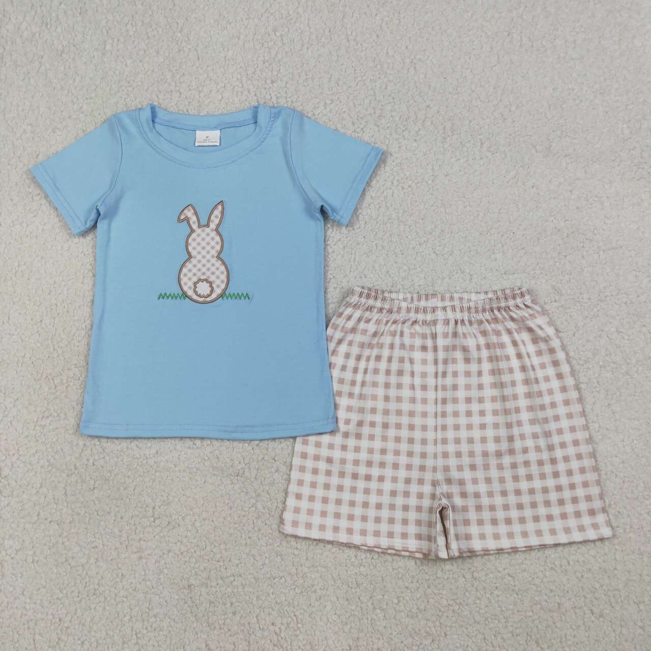 Easter embroidery Blue rabitt Short Sleeve Boy Set BSSO0305