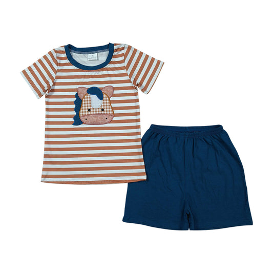 Summer Striped Embroidery Cow Boy Set BSSO0380