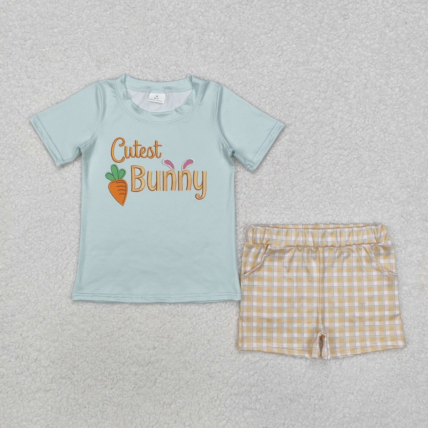 green cute bunny embroidery Boy Set