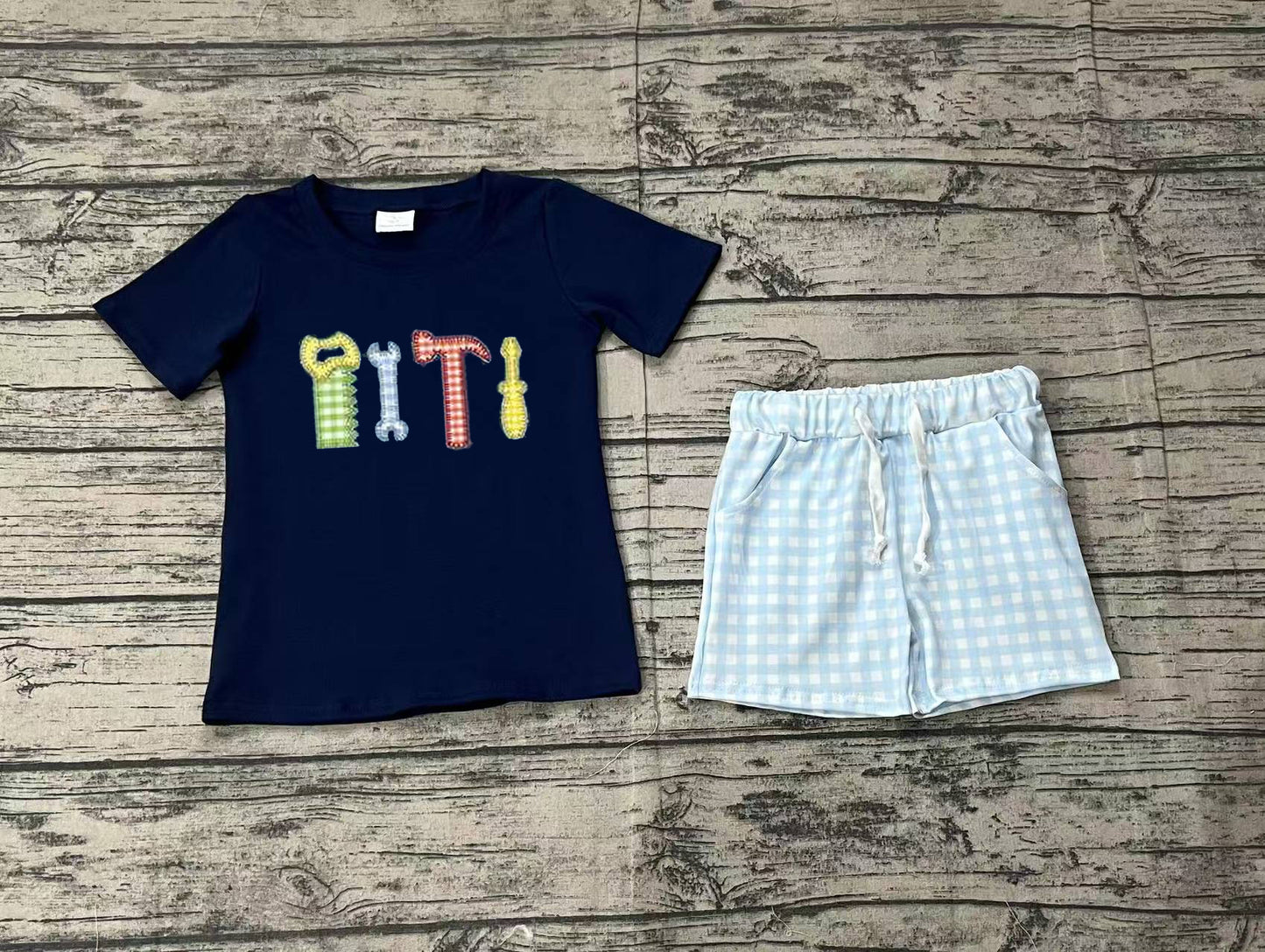 pre -order blue Embroidery boys Summer set BSSO1118