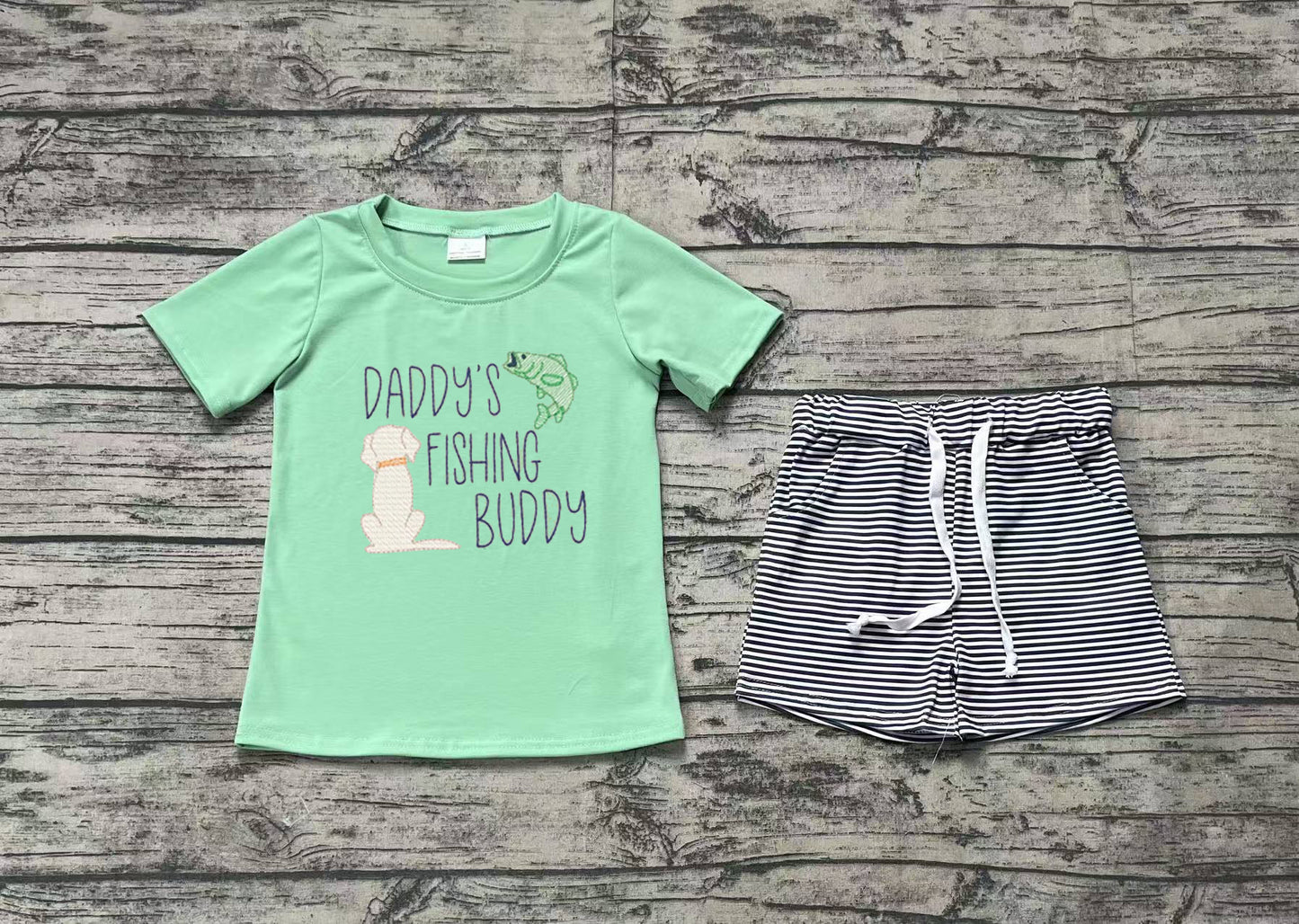 pre -order green Embroidery daddy's fishing buddy boys Summer set BSSO1147