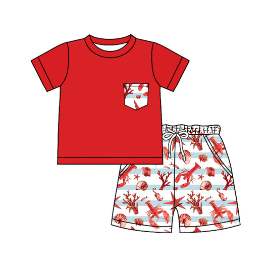 pre -order red sharp print Short Sleeve boy set BSSO1322