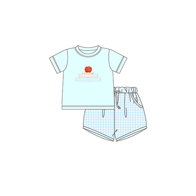 pre -order blue apple back to school print Short Sleeve boy set BSSO1329