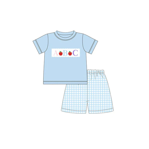 pre -order blue apple back to school print Short Sleeve boy set BSSO1331
