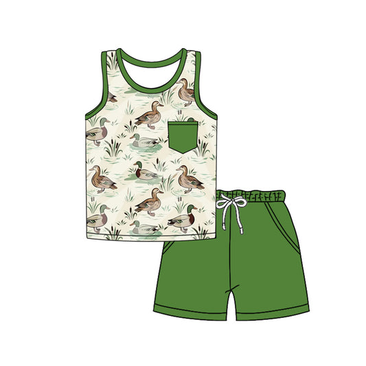 pre -order green grass duck print Sleeveless boy set BSSO1340