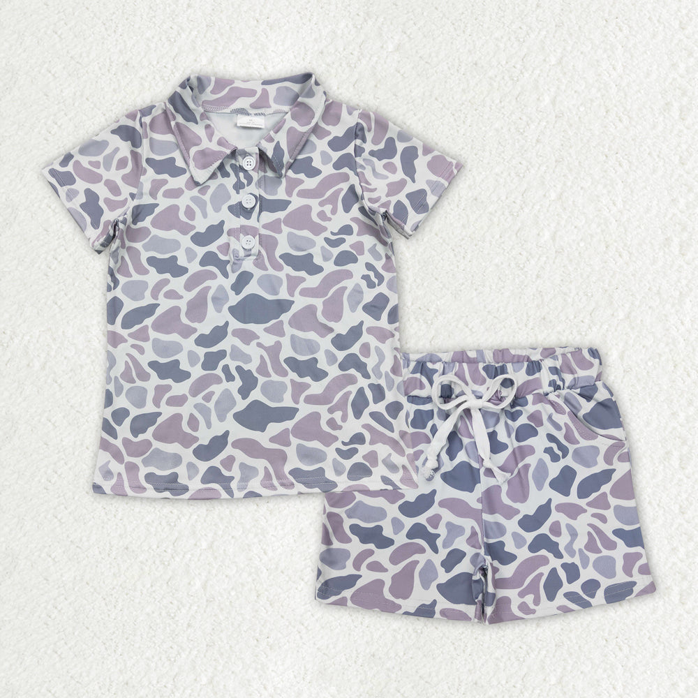 pre -order purple camo print short Sleeve boy set BSSO1384