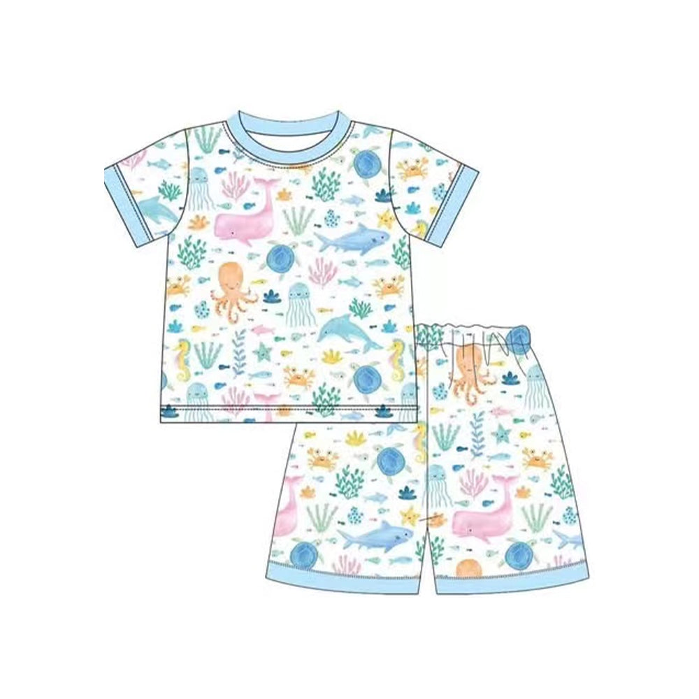 pre -order marine animal pattern print short Sleeve boy set BSSO1391