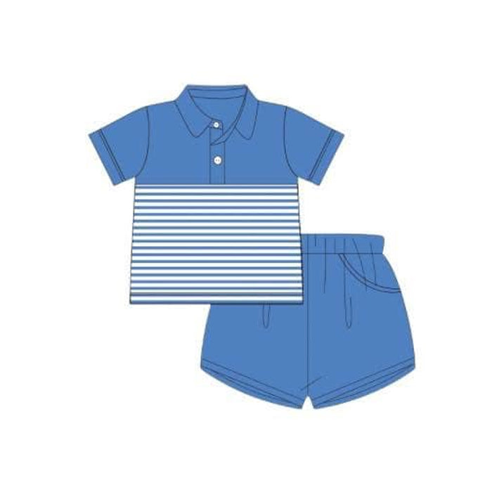 pre -order blue stripe print short Sleeve boy set BSSO1411