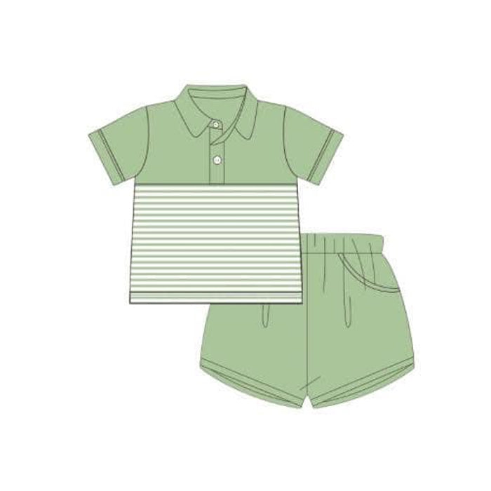 pre -order green stripe print short Sleeve boy set BSSO1412