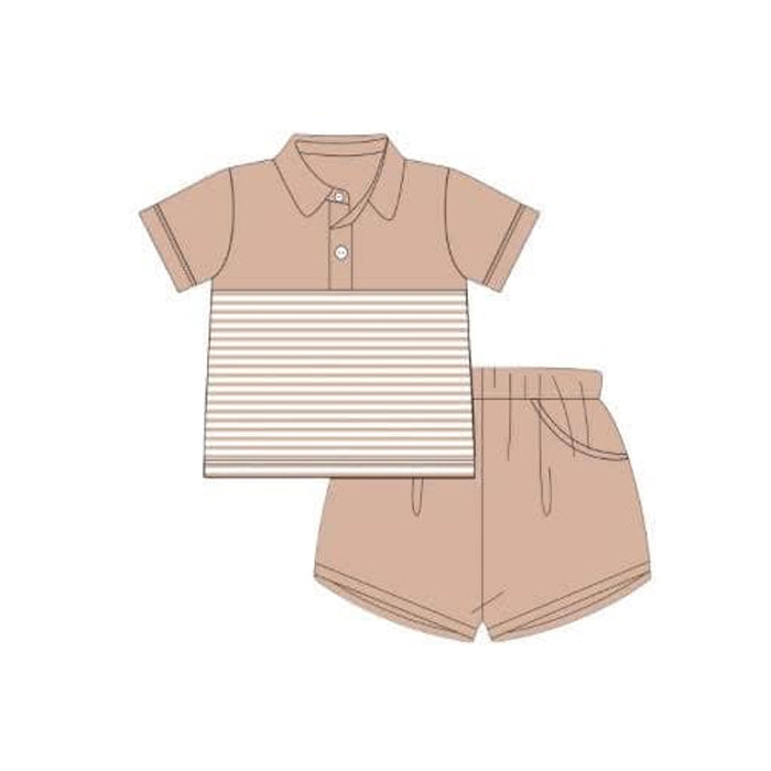 pre -order brown stripe print short Sleeve boy set BSSO1413