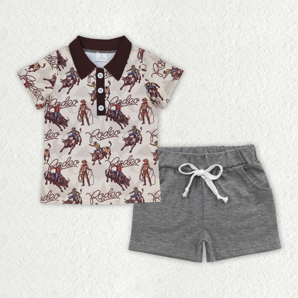 pre -order western horse print short Sleeve boy set BSSO1466