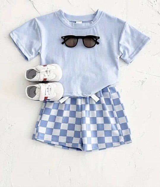 pre -order Blue plaid short Sleeve boy set BSSO1469
