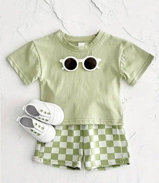 pre -order Green plaid short Sleeve boy set BSSO1470