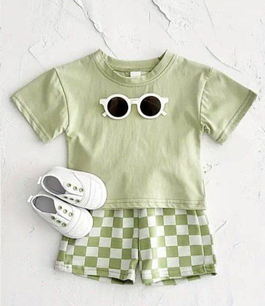 pre -order Green plaid short Sleeve boy set BSSO1470