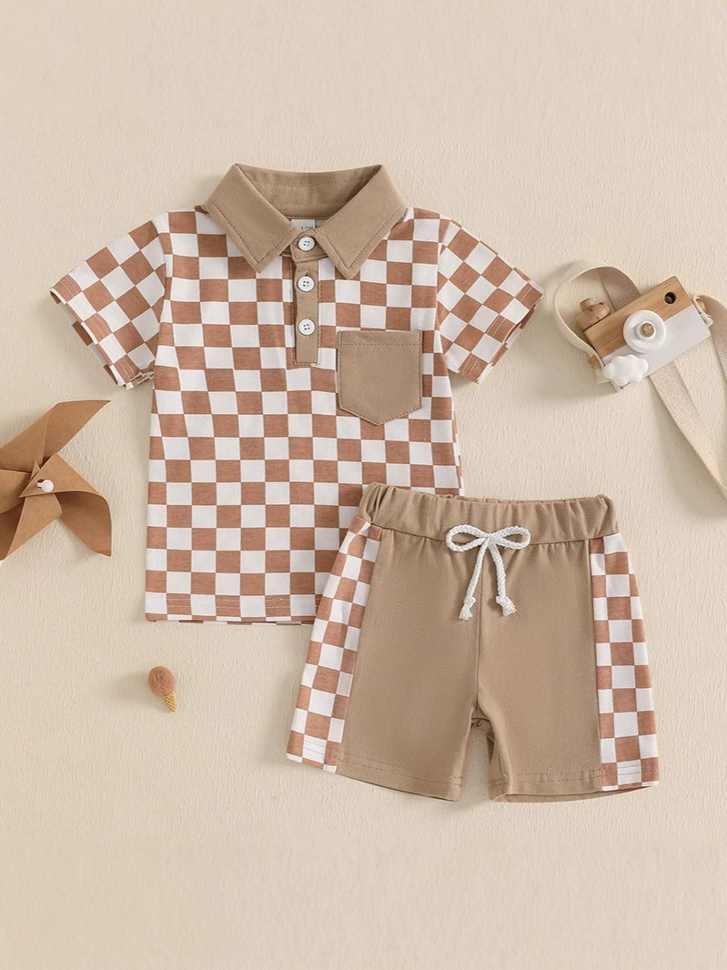 pre -order Brown plaid short Sleeve boy set BSSO1471