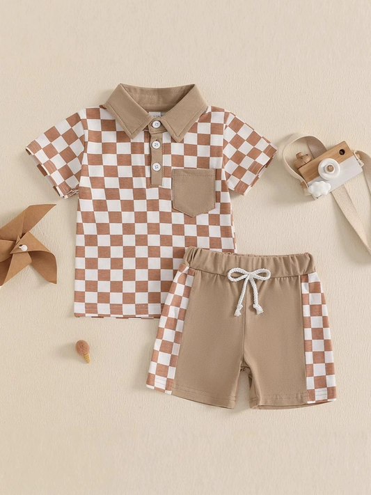 pre -order Brown plaid short Sleeve boy set BSSO1471