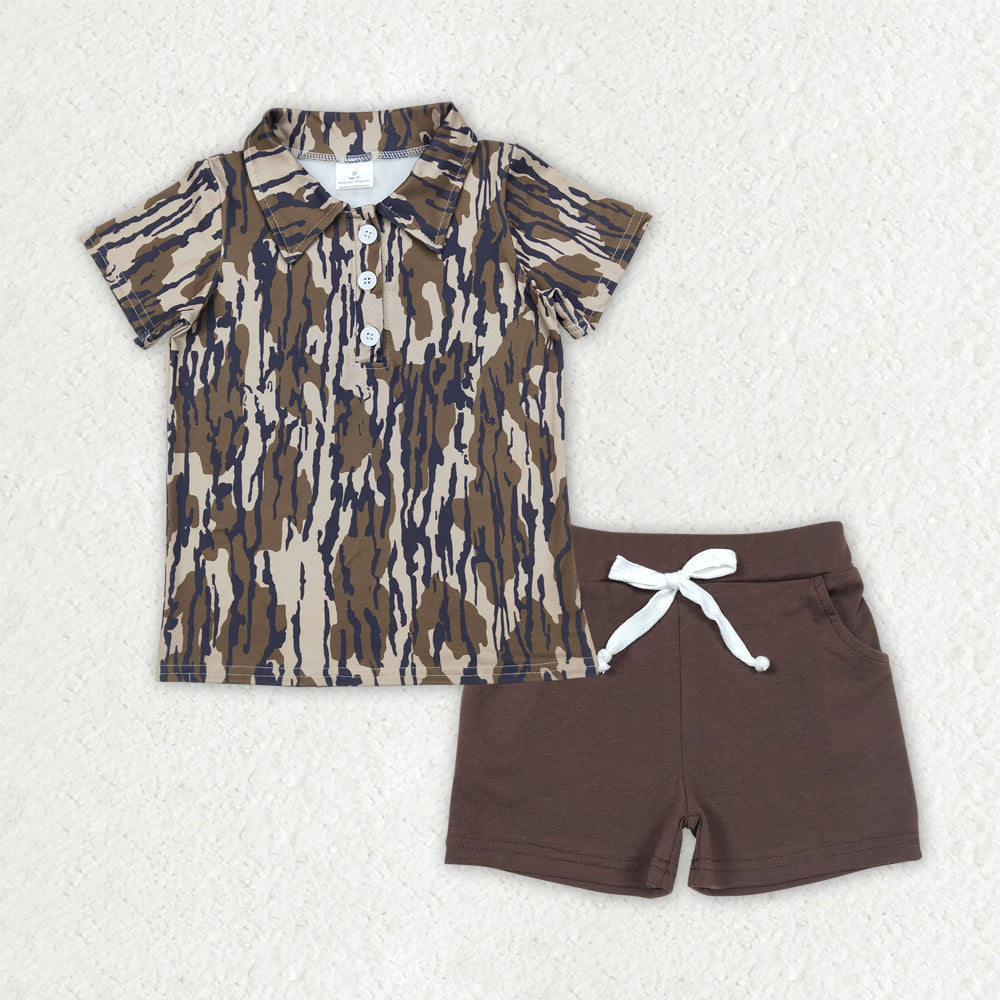 pre -order Brown camo print short Sleeve boy set BSSO1489