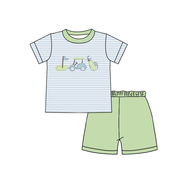 pre -order Blue golf print short Sleeve boy set BSSO1504