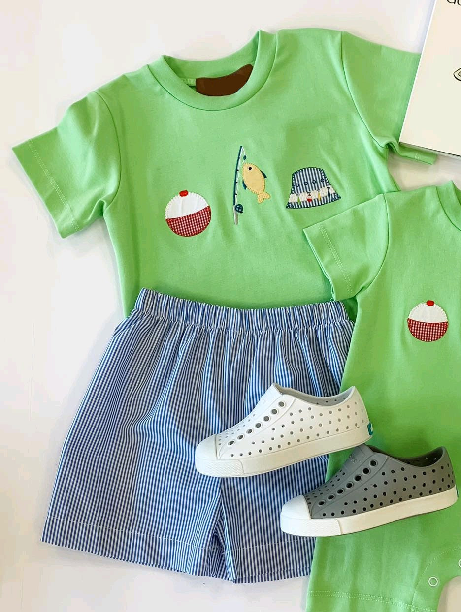 pre -order green fishing print short Sleeve boy set BSSO1508