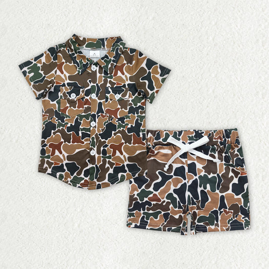 pre -order brown print short Sleeve boy set BSSO1512
