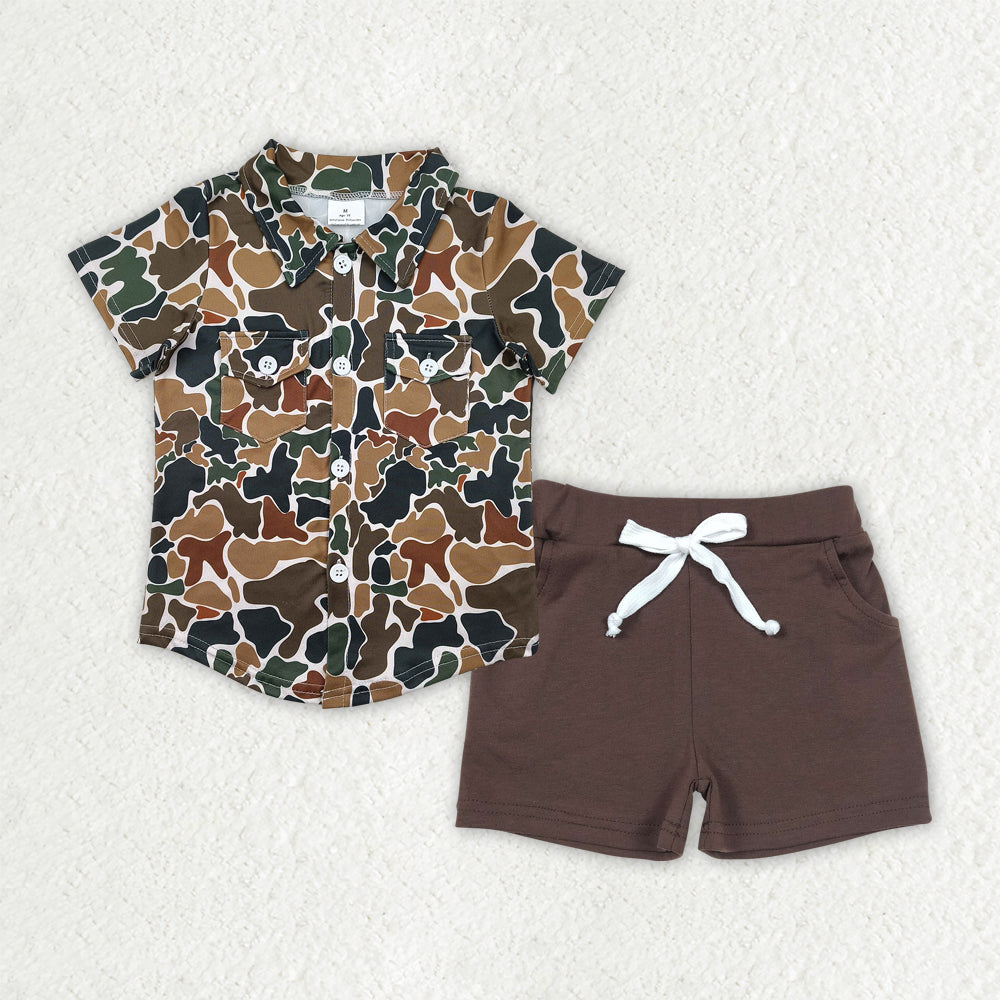 pre -order brown camo print short Sleeve boy set BSSO1513