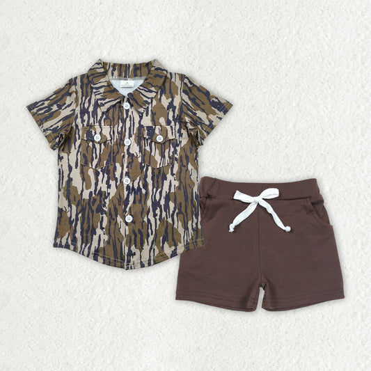 pre -order brown camo print short Sleeve boy set BSSO1514