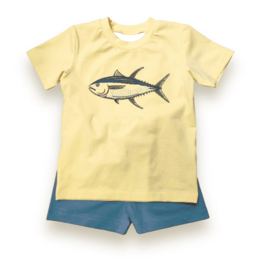 pre -order fish print yellow short Sleeve boy set BSSO1517