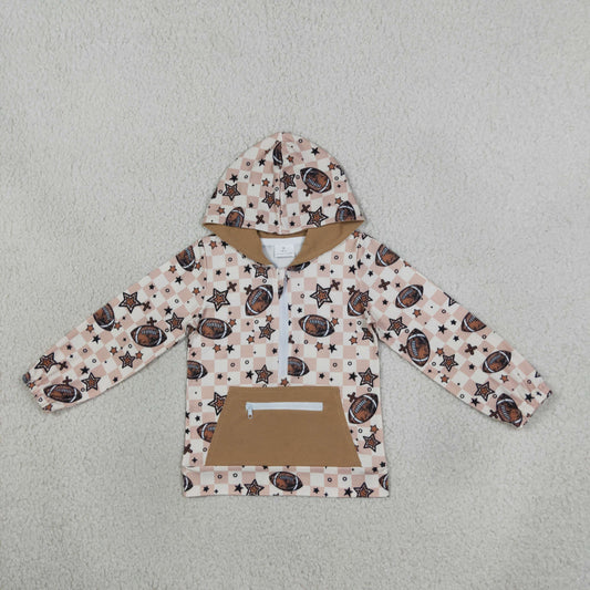 BT1318 Football Star Plaid Hoodie Kids Boys Pullover