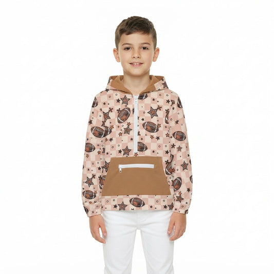 BT1318 Football Star Plaid Hoodie Kids Boys Pullover