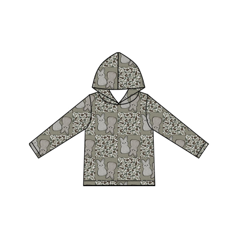 Preorder MOQ 5 pcs BT1967 Easter Bunny Camo Plaid Kids Boys Hoodie Pullover