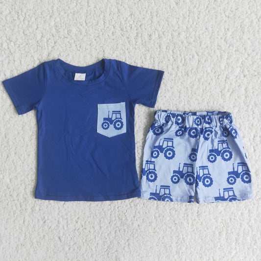 Blue car boy summer set
