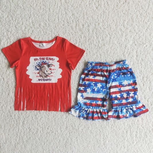 july of 4th cow print girls summer set C15-2