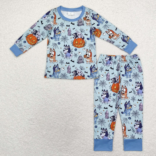 Halloween blue pumpkin Cartoon dog Long-sleeved Pants pajamas