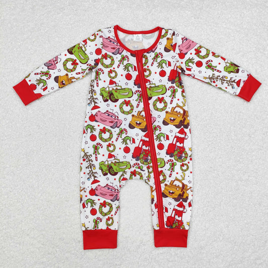 Christmas red cartoon print Baby Romper With zipper( material contains bamboo )