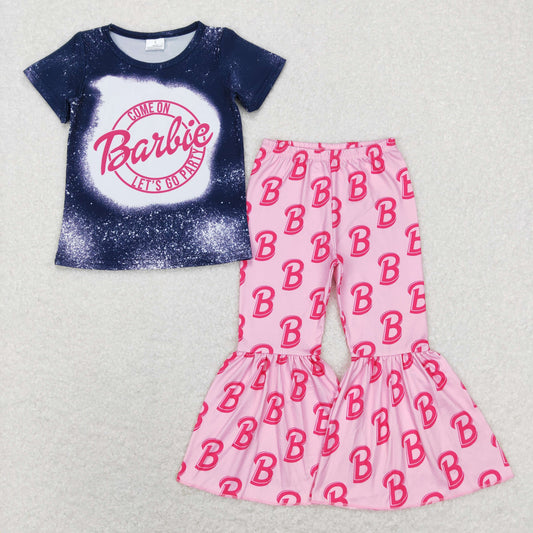 Pink cartoon Letter pink Bell Pants Girls Suit