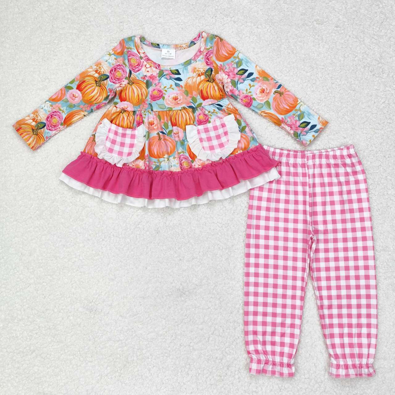 Fall pumpkin plaid with Pockets Pant Girls Set