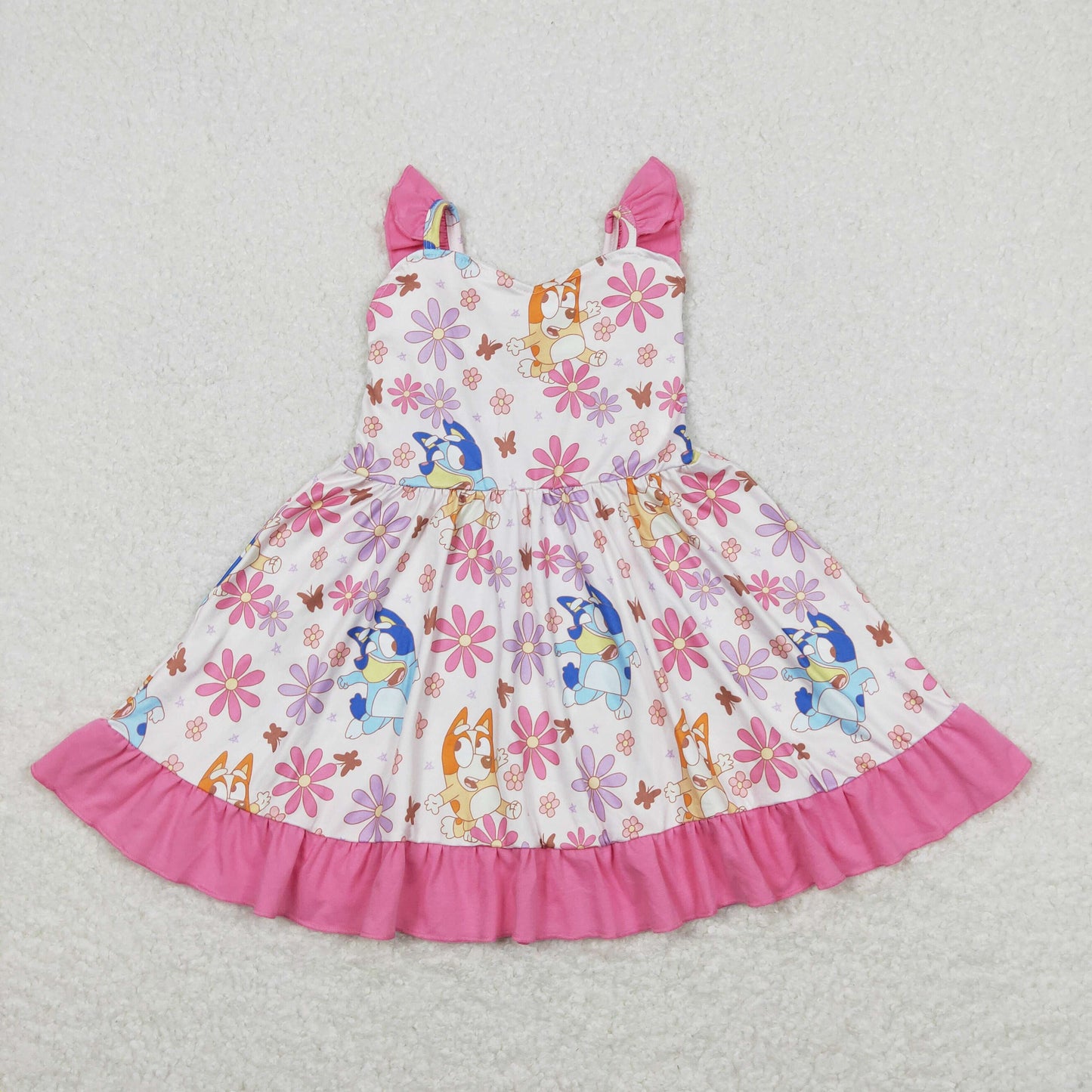 Pink Cartoon dog flowers dress