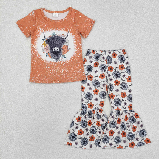 Flowers cow Bell Pants Girls Set