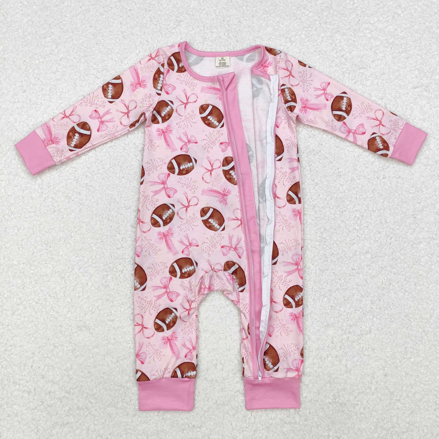 Pink baseball print Long Sleeve romper ( material contains bamboo )